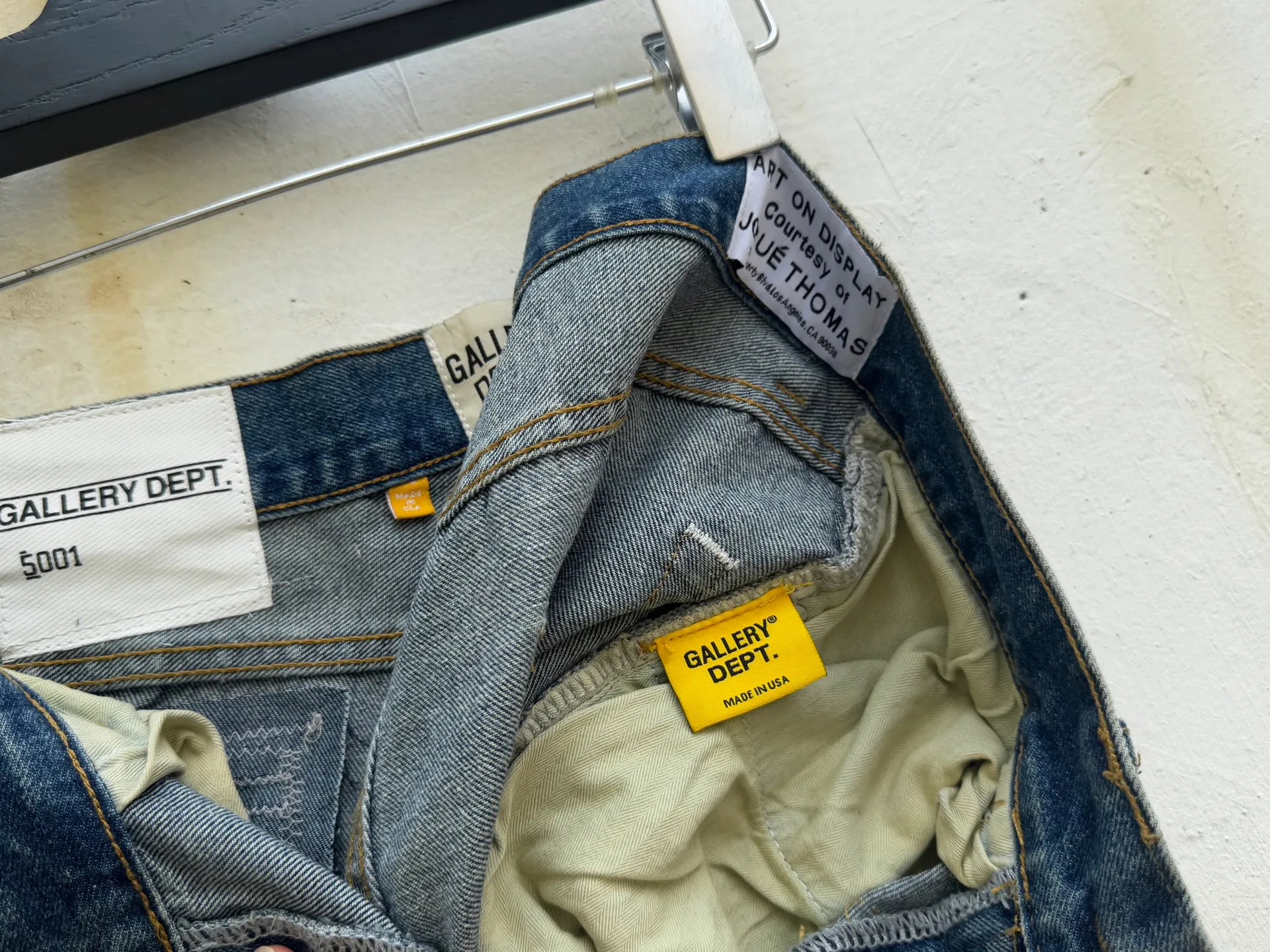 P300💰GA02 Top heavy industry GALLERY DEPT. Spliced ​​ink splash paint hand-stitched holes washed retro jeans men and women high street splash ink pants micro-flared casual trousers trendy couple same style Size: 28 30 32 34 36 (corresponds to S M L XL XXL)